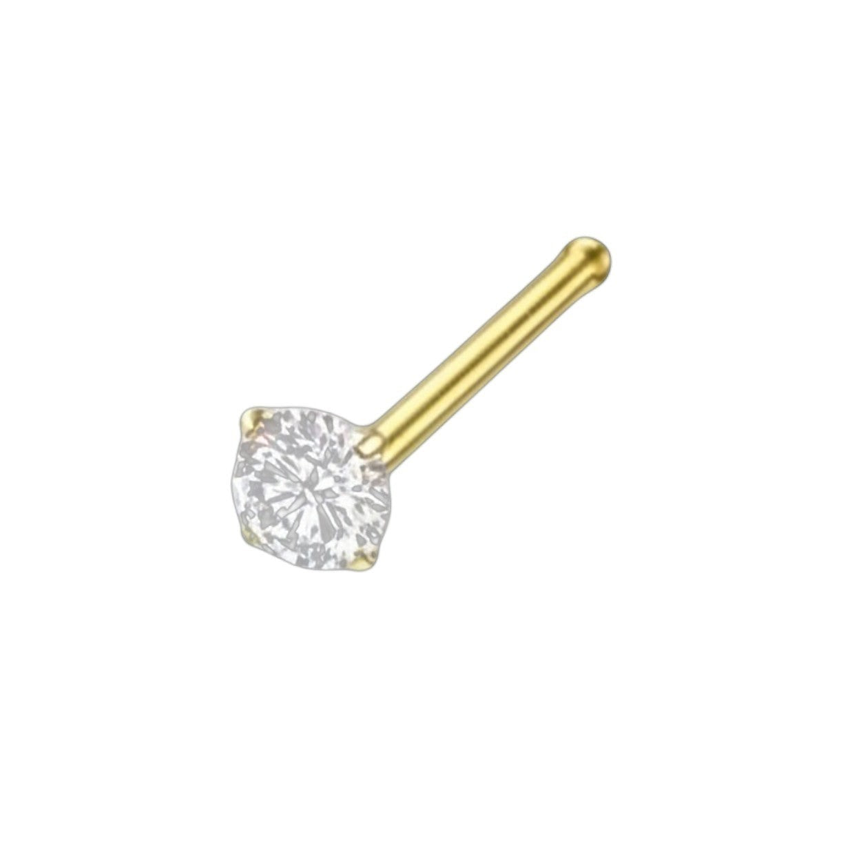 Aramat Jewels goudkleurige neuspiercing met een transparante zirkonia steen op een recht staafje van chirurgisch staal