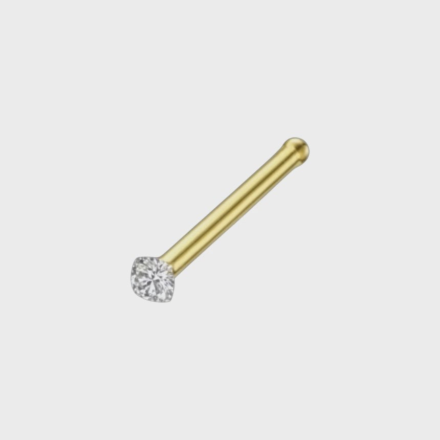 Aramat Jewels goudkleurige neuspiercing met recht staafje van chirurgisch staal en transparante zirkonia steen