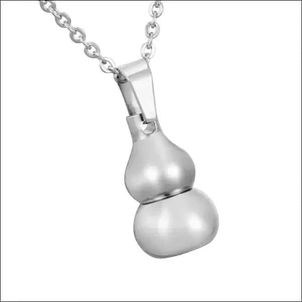 Aramat Jewels gourd-shaped ash pendant in silver-tone stainless steel, 3x1.4cm, with a screw closure.