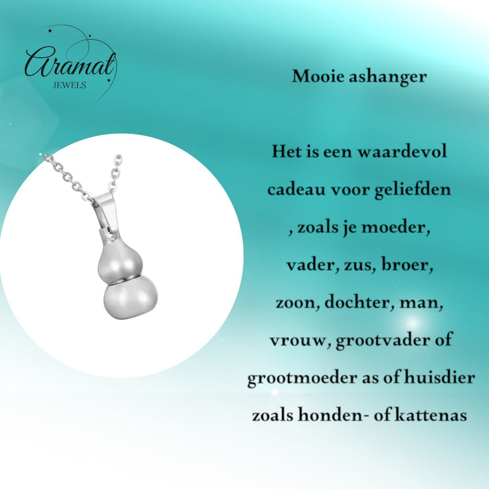 Aramat Jewels gourd-shaped ash pendant in silver-tone stainless steel, 3x1.4cm, with a screw closure.