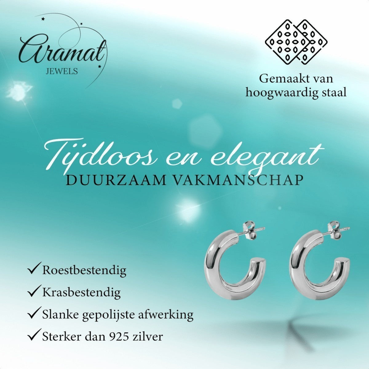 Aramat Jewels massieve halve oorringen van RVS, gladde hoepels 25x8mm, tijdloos en elegant.