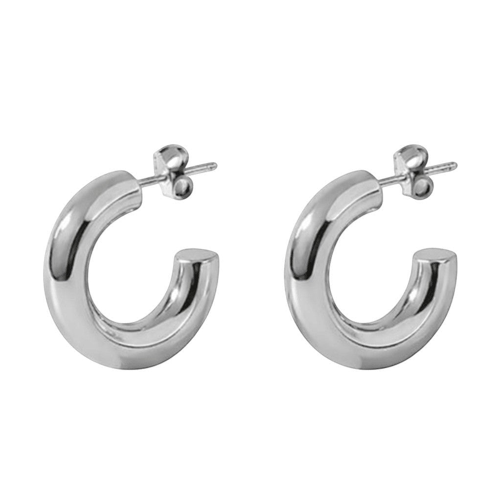 Aramat Jewels massieve zilverkleurige halve oorringen van glad RVS, 25x8mm, voor een moderne look.