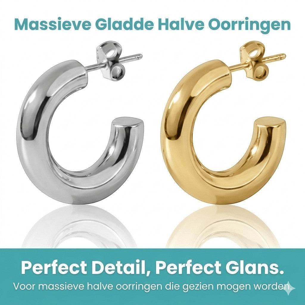 Aramat Jewels massieve halve oorringen in zilver en goudkleur, glad RVS, 25x8mm