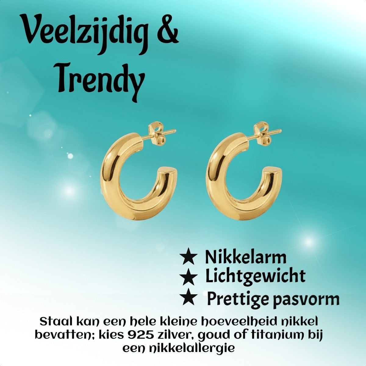 Aramat Jewels massieve gouden halve oorringen van RVS, 25x8mm, glad en chunky design.