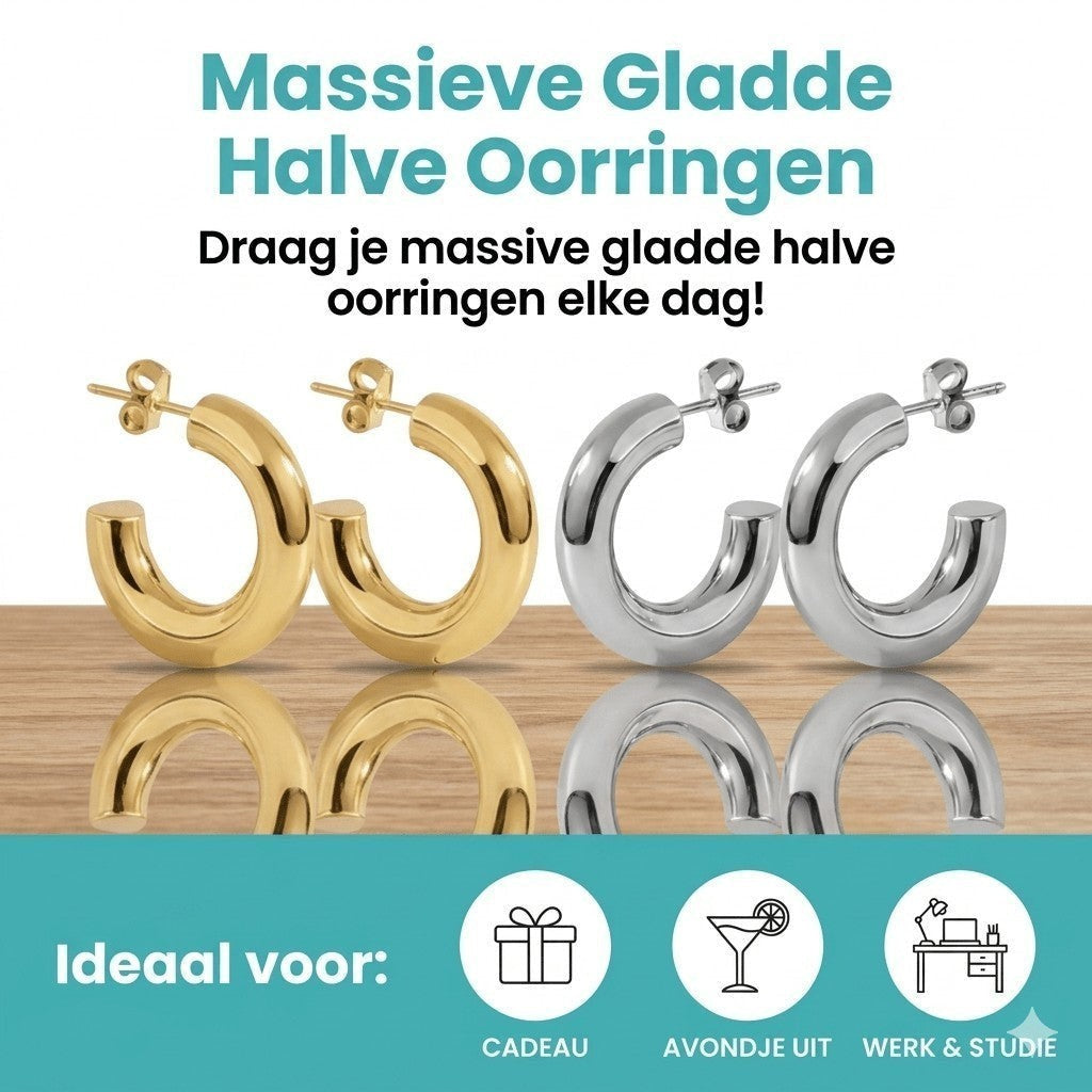 Aramat Jewels massieve gladde halve oorringen in goud en zilver, 25x8mm.