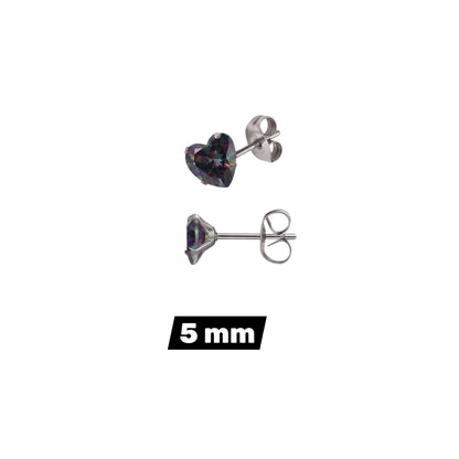 Aramat Jewels hartjes oorstekers van RVS met donkere AB zirkonia steentjes in 5mm formaat