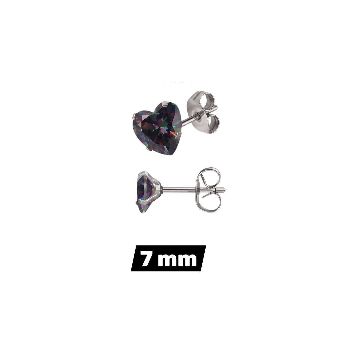 Aramat Jewels hartjes oorstekers van RVS met donkere AB zirkonia steentjes in 7mm formaat