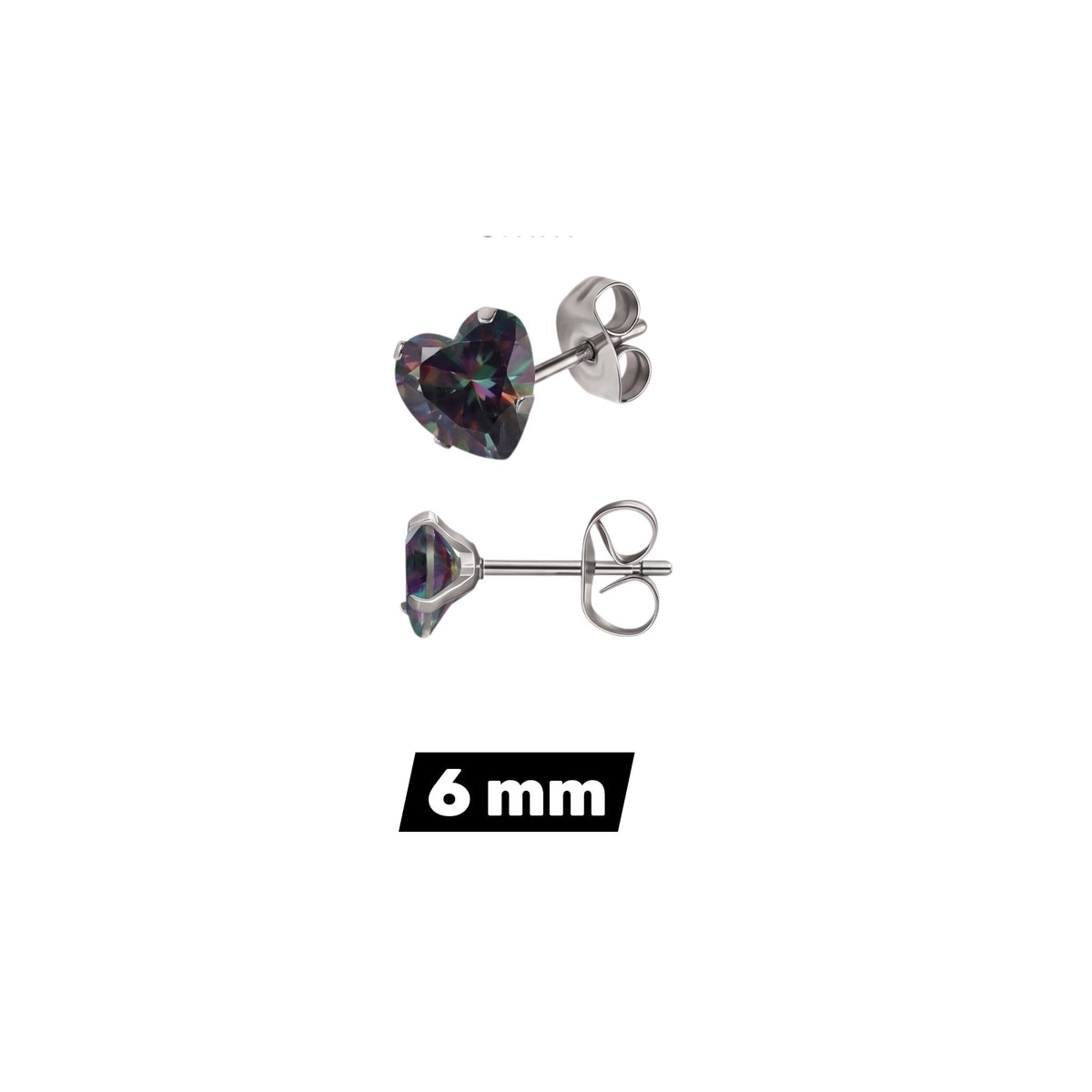 Aramat Jewels hartjes oorstekers van RVS met donkere AB zirkonia steentjes in 6 mm formaat