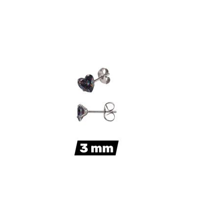 Aramat Jewels hartjes oorstekers van RVS met donkere AB zirkonia steentjes in 3mm formaat