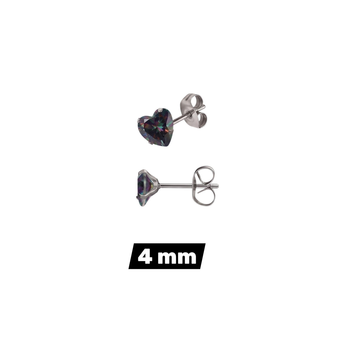 Aramat Jewels hartjes oorstekers van RVS met donkere AB zirkonia steentjes en zilverkleurige vlindersluiting