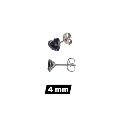 Aramat Jewels hartjes oorstekers van RVS met donkere AB zirkonia steentjes en zilverkleurige vlindersluiting