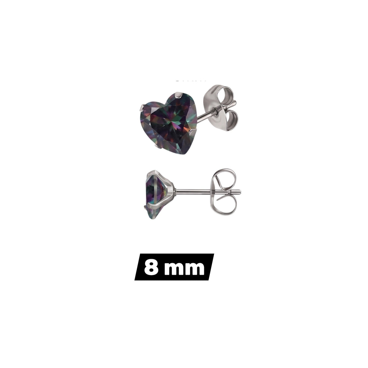Aramat Jewels hartjes oorstekers van RVS met donkere AB zirkonia steentjes en een zilverkleurige afwerking.