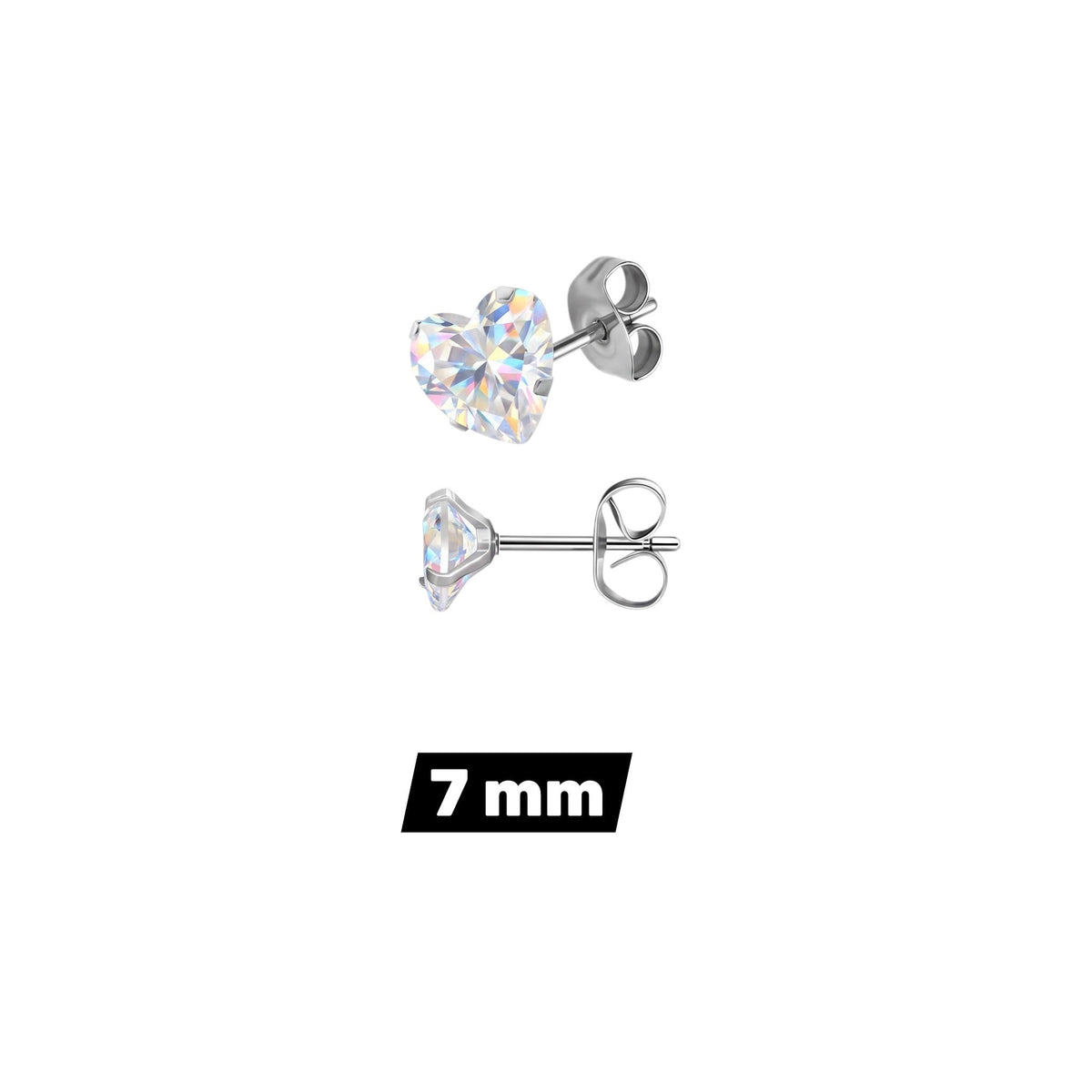 Aramat Jewels hartjes oorstekers van RVS met transparante AB-zirkonia in 7mm formaat
