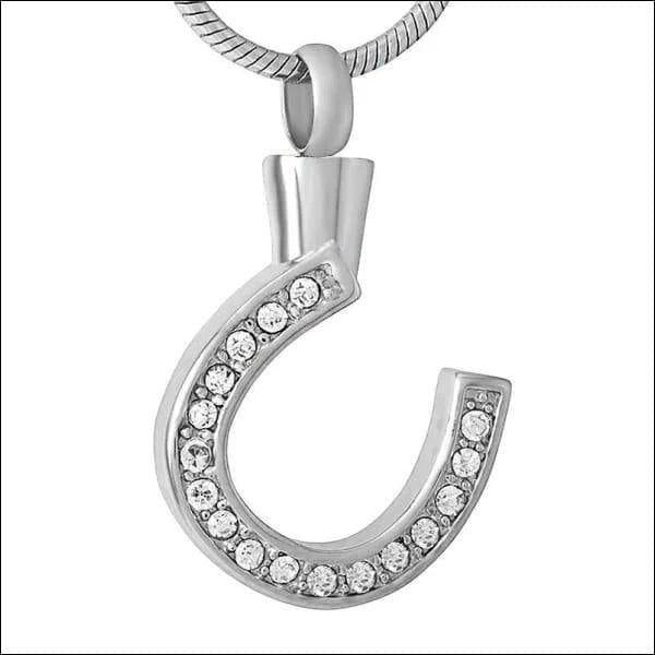 Aramat Jewels zilverkleurige stalen hoefijzer ashanger bezet met kristallen, waterbestendig gedenksieraad.