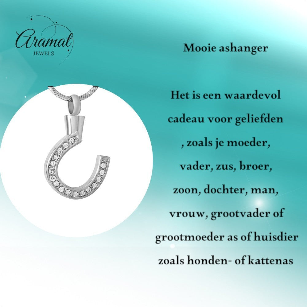 Aramat Jewels zilverkleurige stalen hoefijzer ashanger bezet met steentjes, waterbestendig.