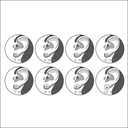 Aramat Jewels maattabel voor kattenoog oorstekers met verschillende diameters van 3mm tot 10mm in een oor
