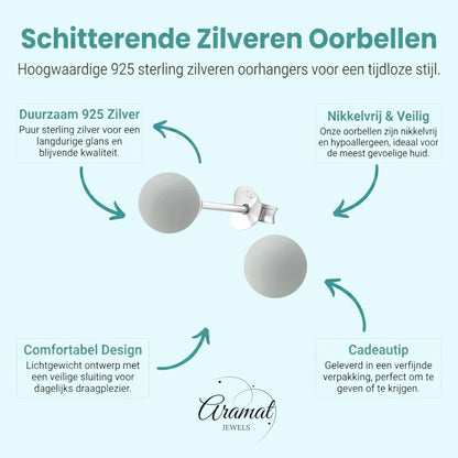 Aramat Jewels 925 sterling silver stud earrings with light grey synthetic pearls and a matte finish