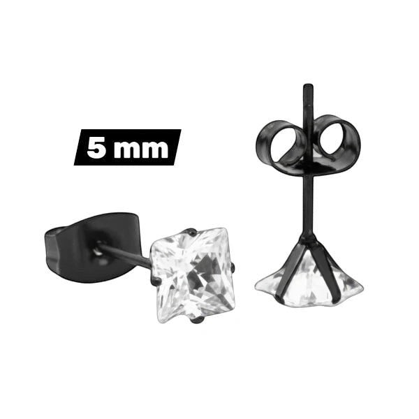 Aramat Jewels zwarte RVS oorbellen met vierkante zirkonia van 5mm