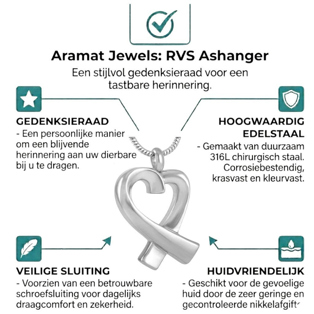 Aramat Jewels silver-coloured open heart cremation jewelry, 3cm, made of stainless steel with a screw closure.