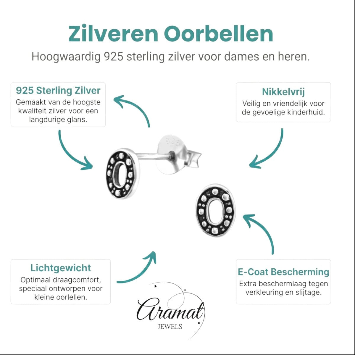 Aramat Jewels 925 sterling silver oval stud earrings with Bali-style beaded pattern and dark oxidized finish