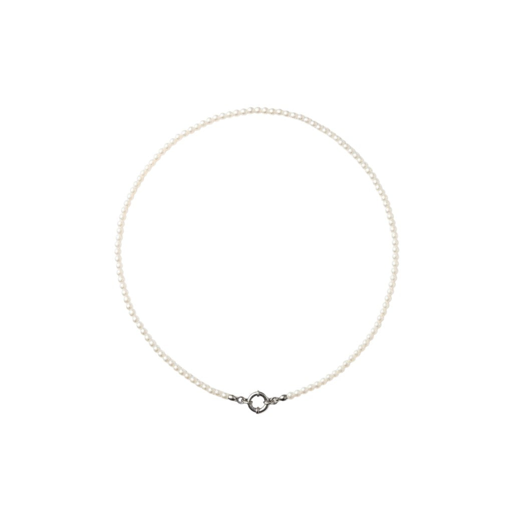 Aramat Jewels women's necklace with small white pearls and a silver clasp, 42cm length.
