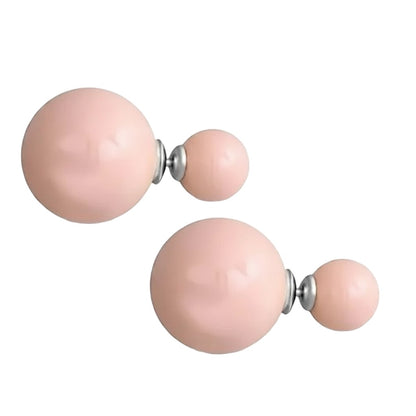 Aramat Jewels double pearl stud earrings in soft pink with silver-tone hardware for a stylish and elegant look.