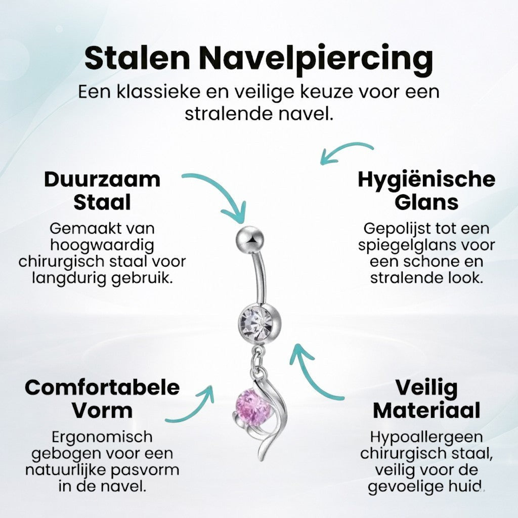 Aramat Jewels silver-tone belly button piercing with a clear and pink cubic zirconia stone in a drop design.