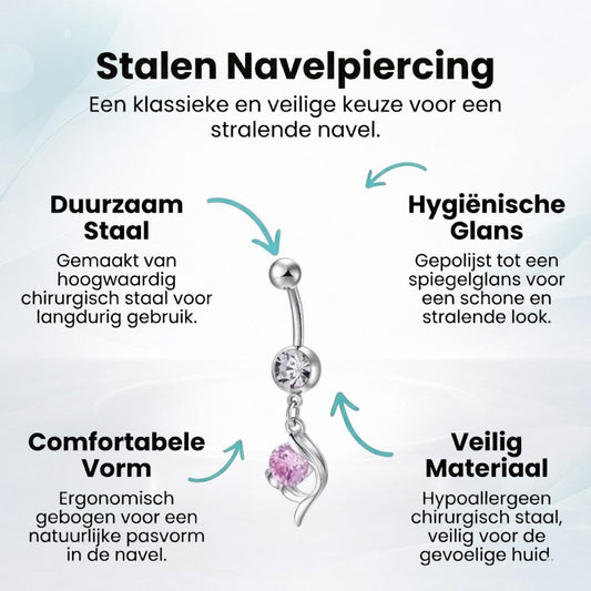 Aramat Jewels silver-tone belly button piercing with a clear and pink cubic zirconia stone in a drop design.