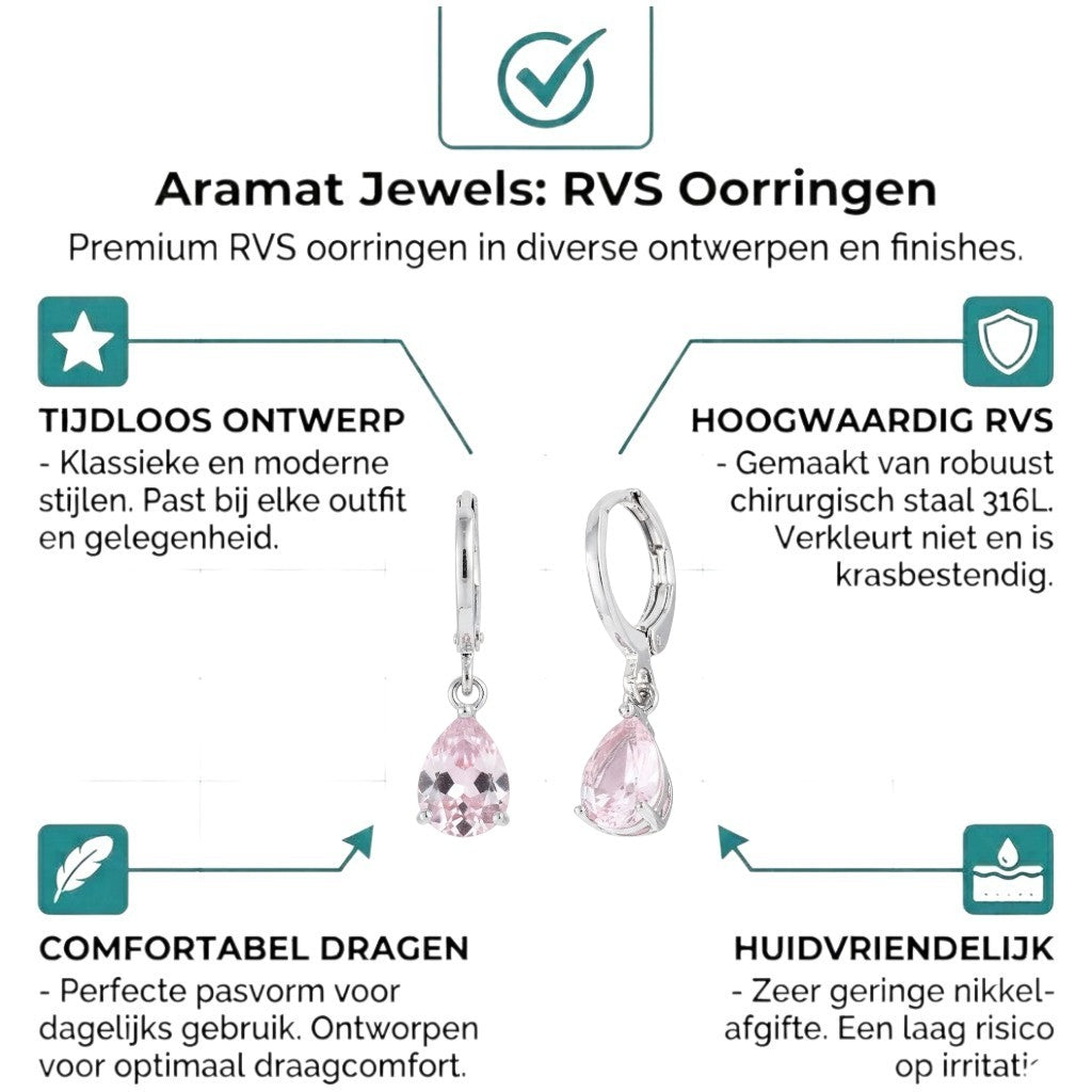 Aramat Jewels silver-tone mini hoop earrings with dangling pink pear-cut zirconia stones, 10mm diameter.