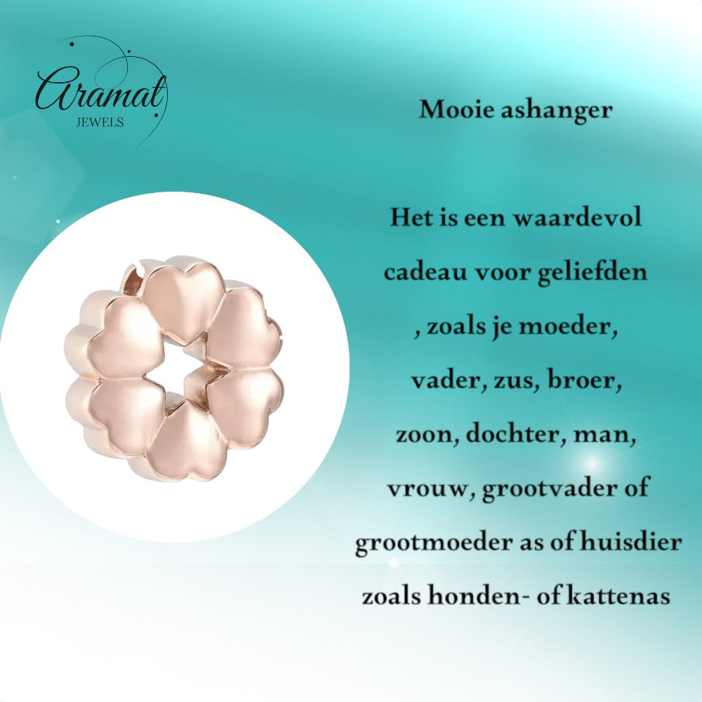 Aramat Jewels rose gold stainless steel circular pendant with heart details, 20x20mm, for ashes.