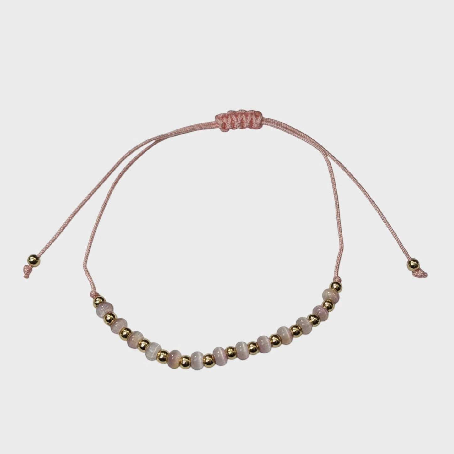 Aramat Jewels roze enkelbandje met 5mm cats eye kralen en verstelbare schuifknoop voor dames en tieners