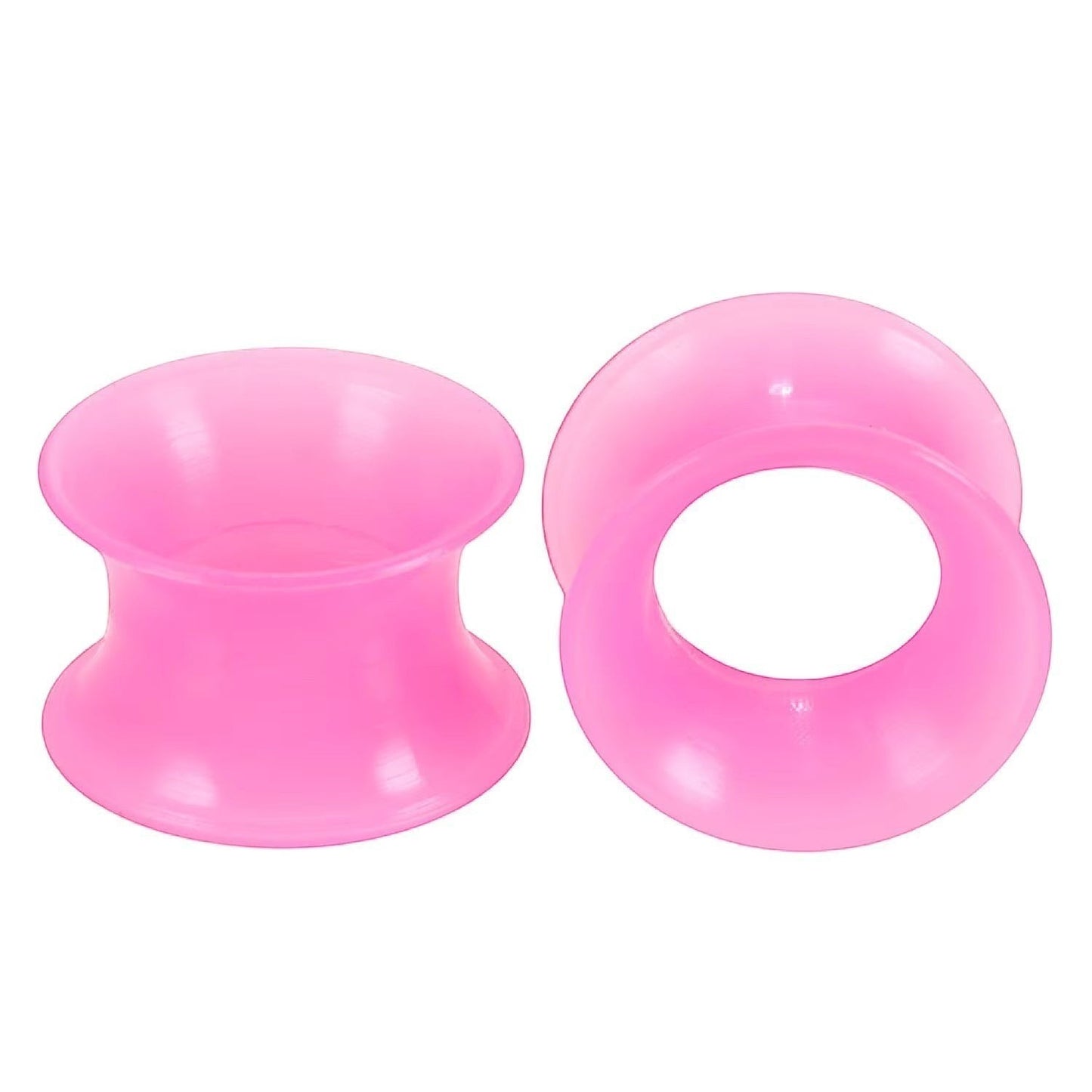 Aramat Jewels roze siliconen oortunnels van 8mm, flexibele double flared flesh tunnels voor gestretchte oren.