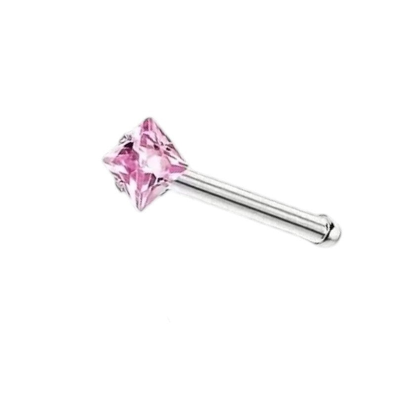Aramat Jewels roze vierkante zirkonia neuspiercing van chirurgisch staal met een recht staafje