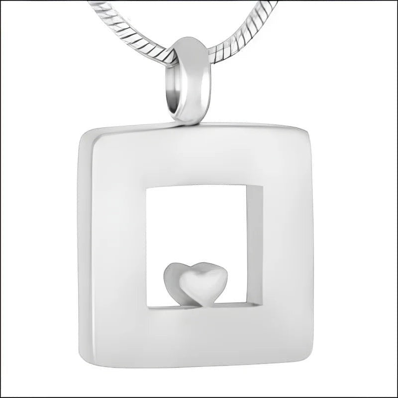 Aramat Jewels RVS vierkante ashanger met hartje, zilverkleurig, 26x19mm, waterbestendig gedenksieraad.