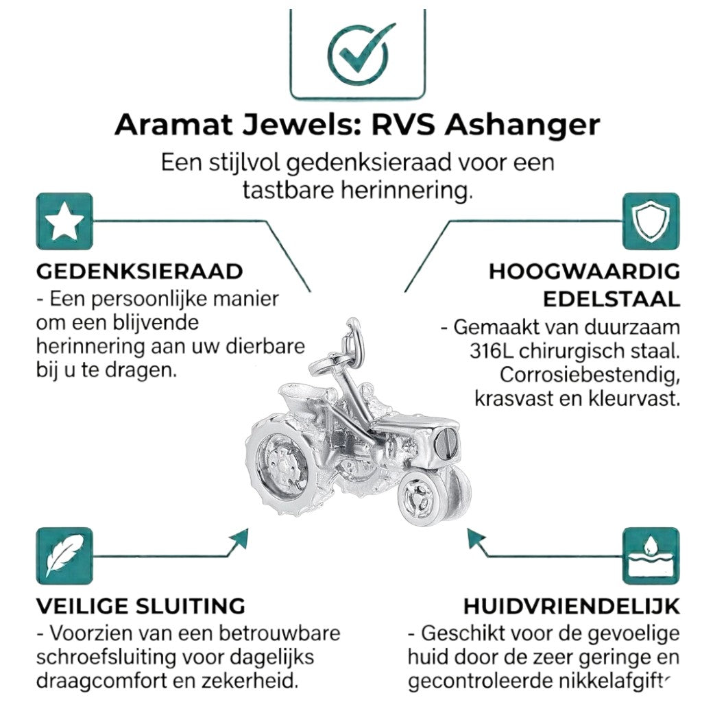 Aramat Jewels RVS ashanger in trekker-vorm, zilverkleurig roestvrij staal, 20x30 mm.