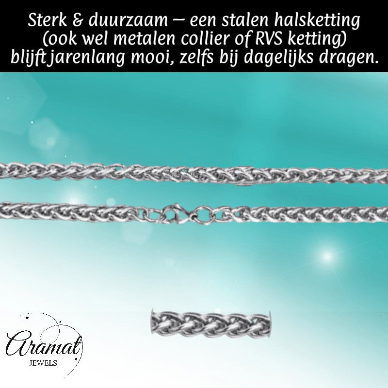 Aramat Jewels zilverkleurige RVS vossenstaart ketting van 60 cm lang en 6 mm breed met een robuust foxtail design.
