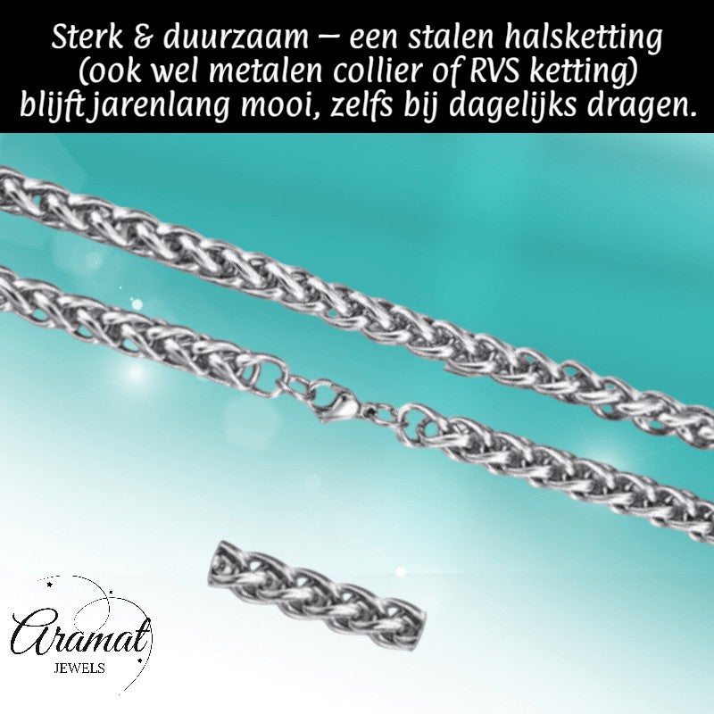 Aramat Jewels zilverkleurige RVS vossenstaart halsketting van 60 cm lang en 7 mm breed met een stevige sluiting.
