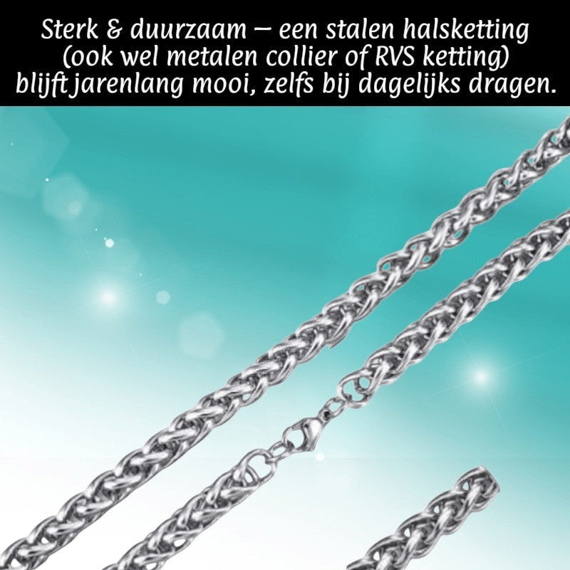 Aramat Jewels zilverkleurige RVS vossenstaart halsketting van 75 cm lang en 8 mm breed met een robuust design.