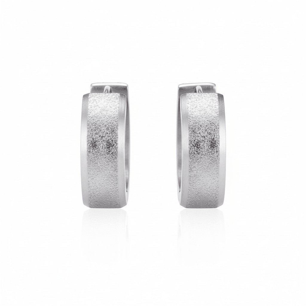Aramat Jewels sandblasted silver-tone stainless steel huggie hoop earrings, 20mm diameter.
