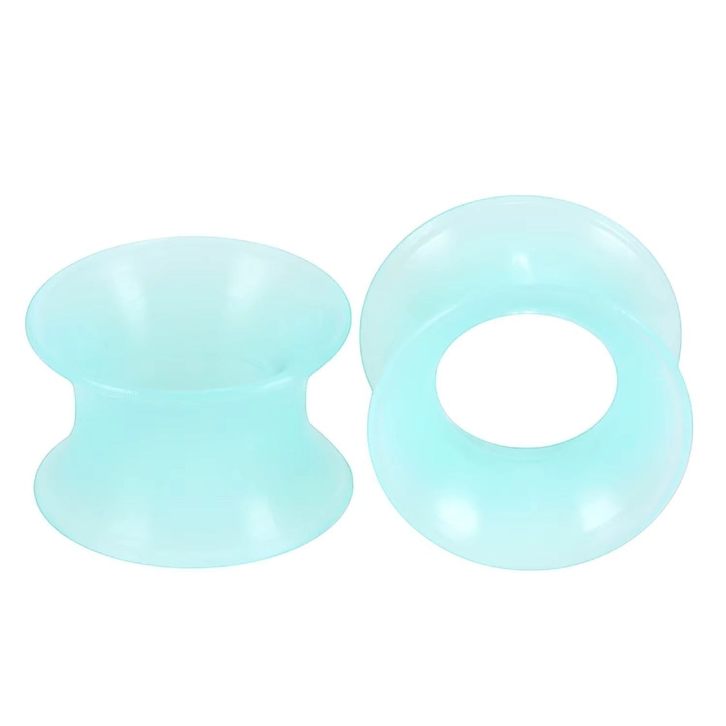 Aramat Jewels flexibele lichtblauwe siliconen oortunnels van 8mm met een comfortabel double flared design.