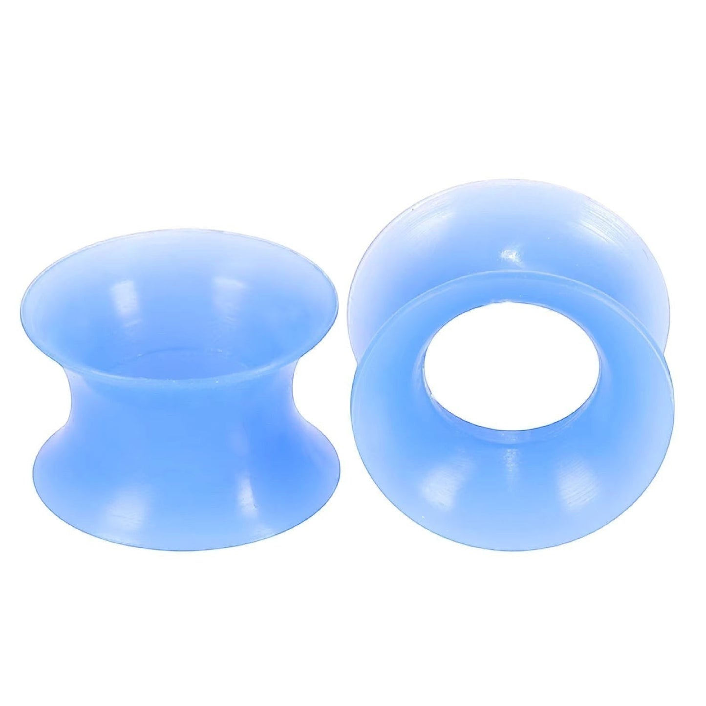 Aramat Jewels flexibele lichtblauwe siliconen oortunnels van 8mm met een comfortabel double flared design.