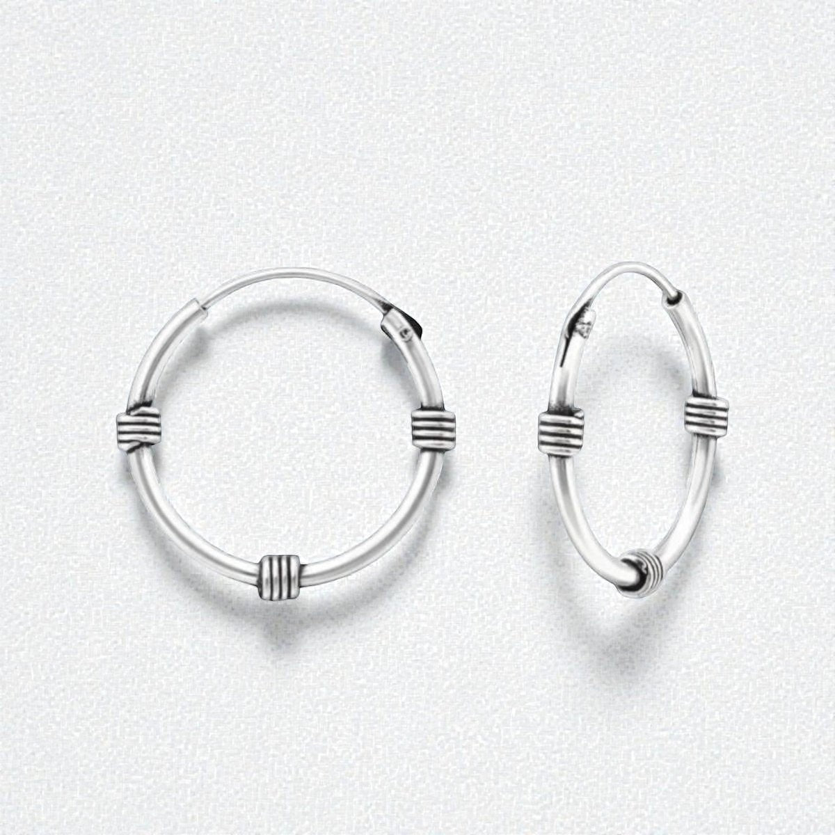 Aramat Jewels unisex silver Bali hoop earrings, 16mm diameter, with traditional banded design. Timeless and versatile.