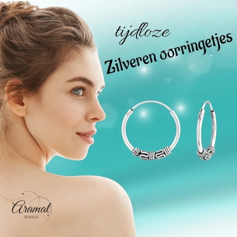 Aramat Jewels unisex 16mm silver Bali hoop earrings with intricate tribal detailing. Timeless design for everyday wear.