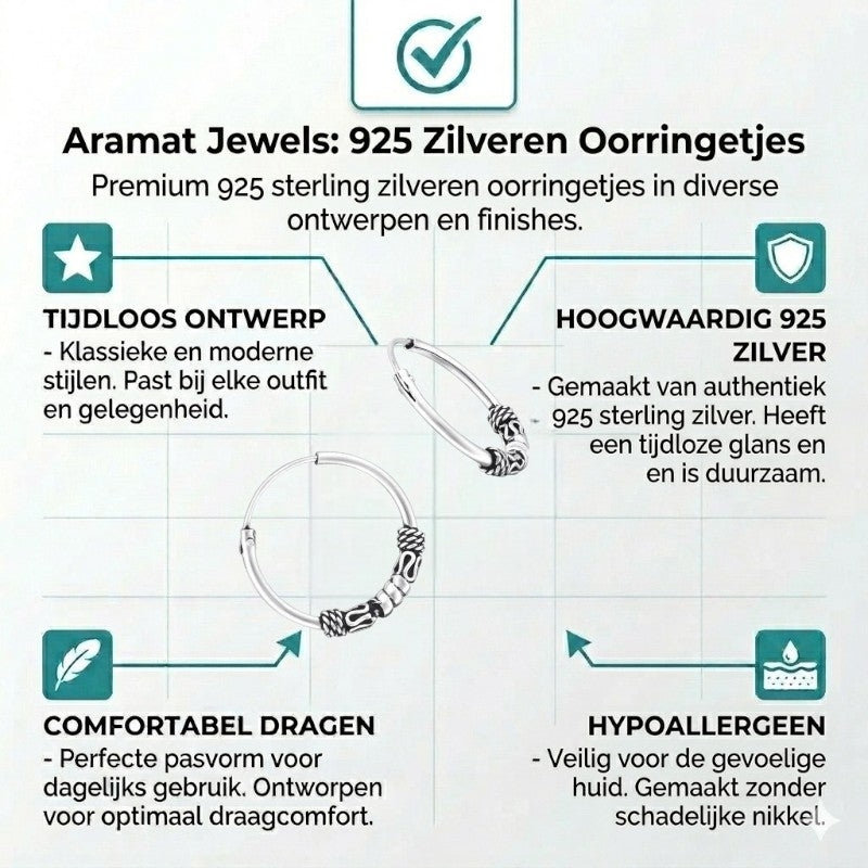 Aramat Jewels thin 16mm silver Bali hoop earrings with intricate braided detail, perfect for boho style.