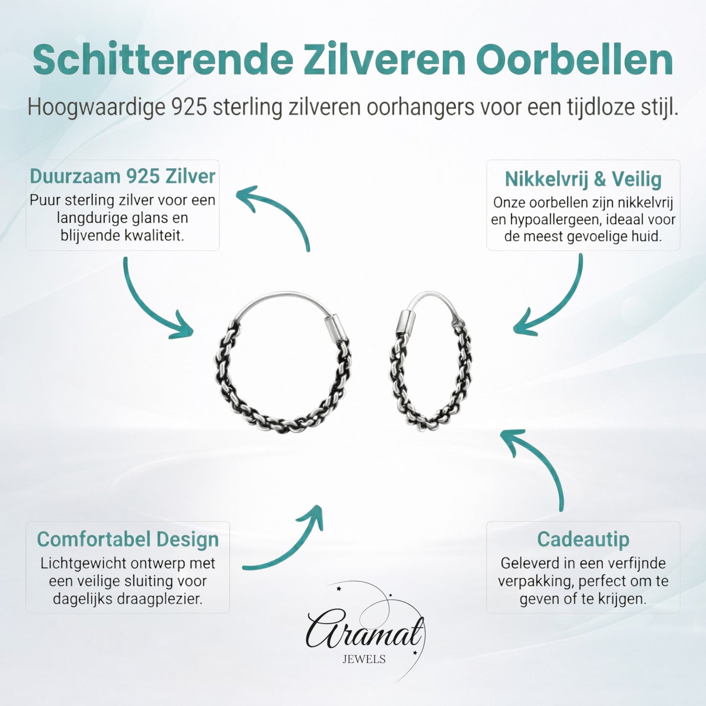Aramat Jewels small silver Bali hoop earrings, 16mm, with intricate braided detail. Ethnic and stylish.