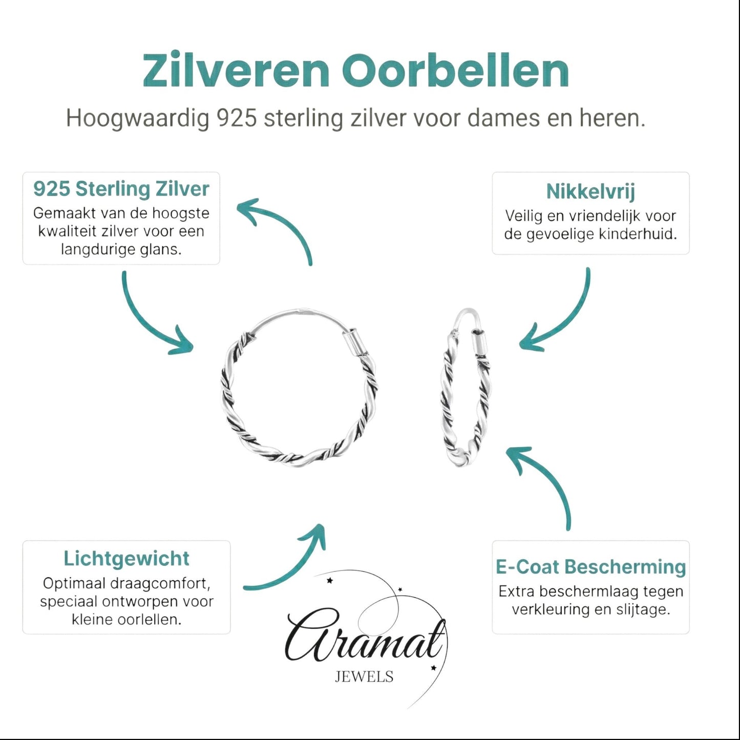 Aramat Jewels silver Bali hoop earrings, 16mm diameter, twisted rope design, nickel-free 925 silver.
