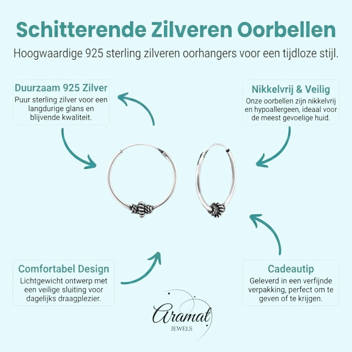 Aramat Jewels 18mm sterling silver Bali hoop earrings with ethnic design and oxidized finish.