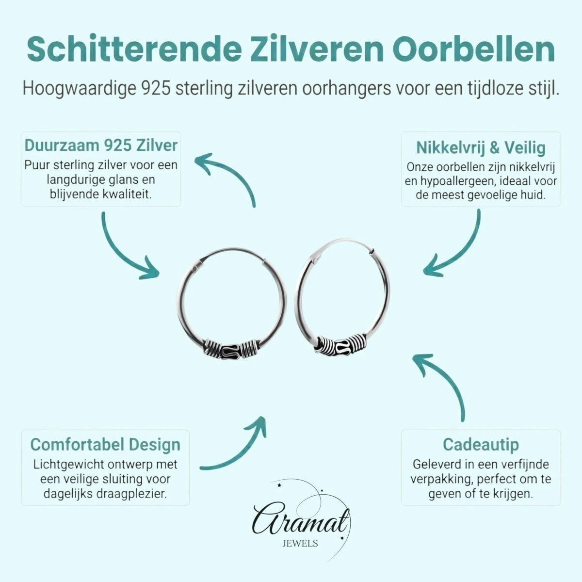 Aramat Jewels unisex 16mm silver Bali hoop earrings with intricate detailing, made from durable, nickel-free 925 sterling silver.