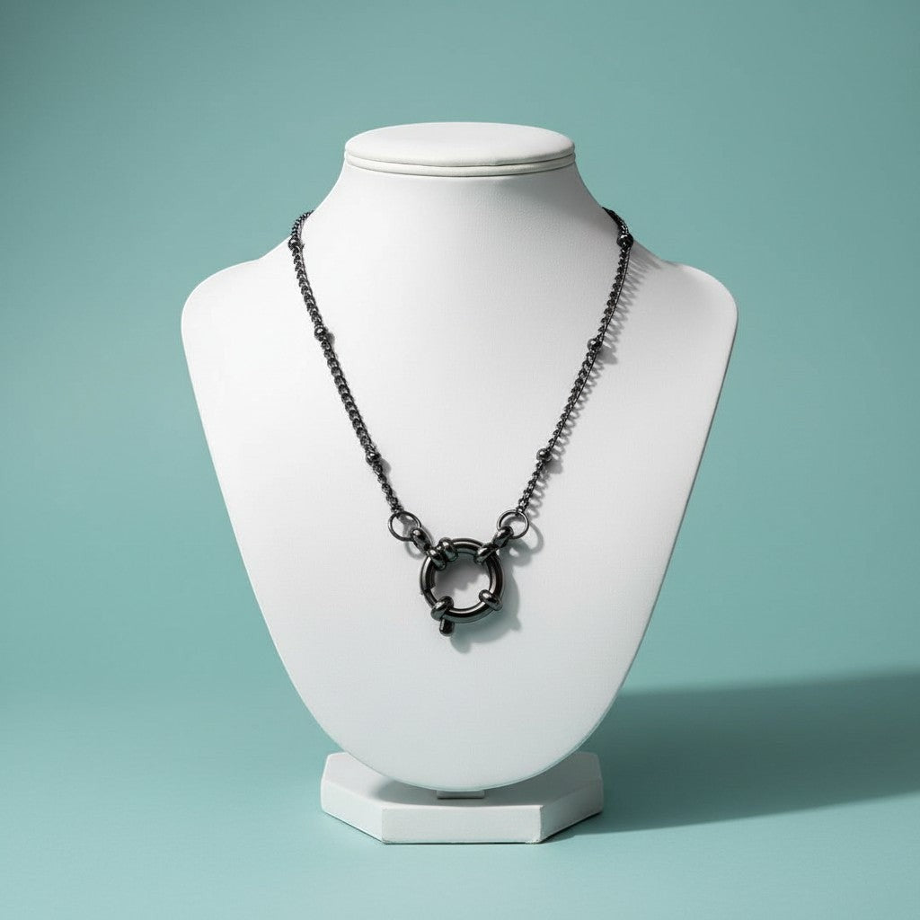 Aramat Jewels silver-tone stainless steel necklace with a 2mm ball link chain and a 3mm ball detail clasp.