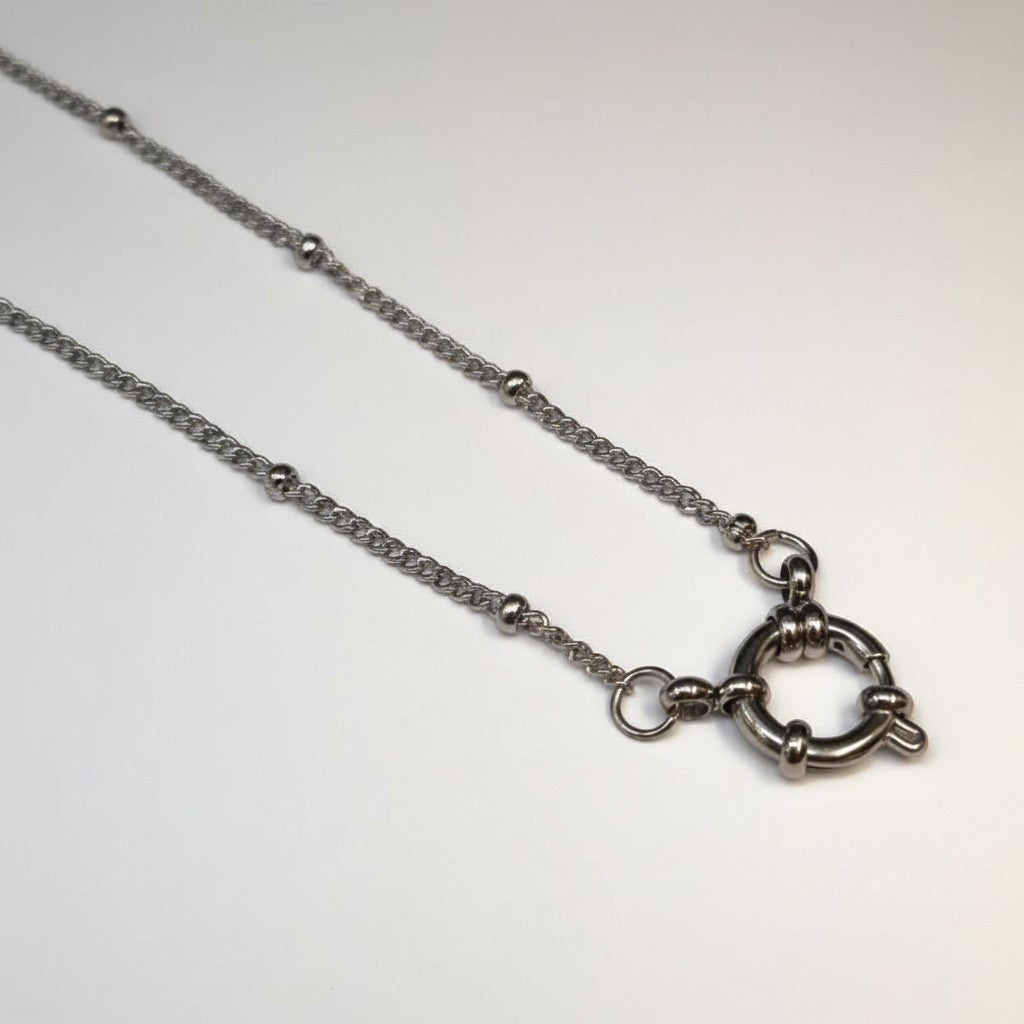 Aramat Jewels silver-tone stainless steel bead chain necklace with a 2mm width and 3mm beads, featuring a large spring ring clasp.